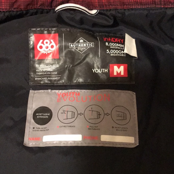 Boys youth Medium 686 snowboard jacket with hood - Picture 4 of 7